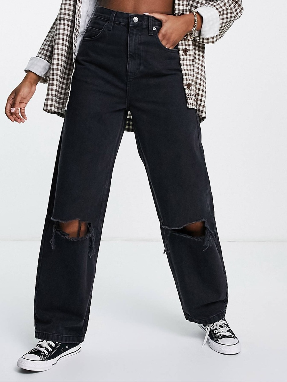 Top shop Baggy High-Waist Black Distressed Wide-Leg Jeans
